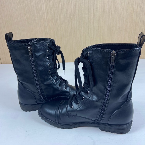 Target Shoes - Black Combat Boots Womens 8.5 Lace Up Zip Side Lug Sole Moto